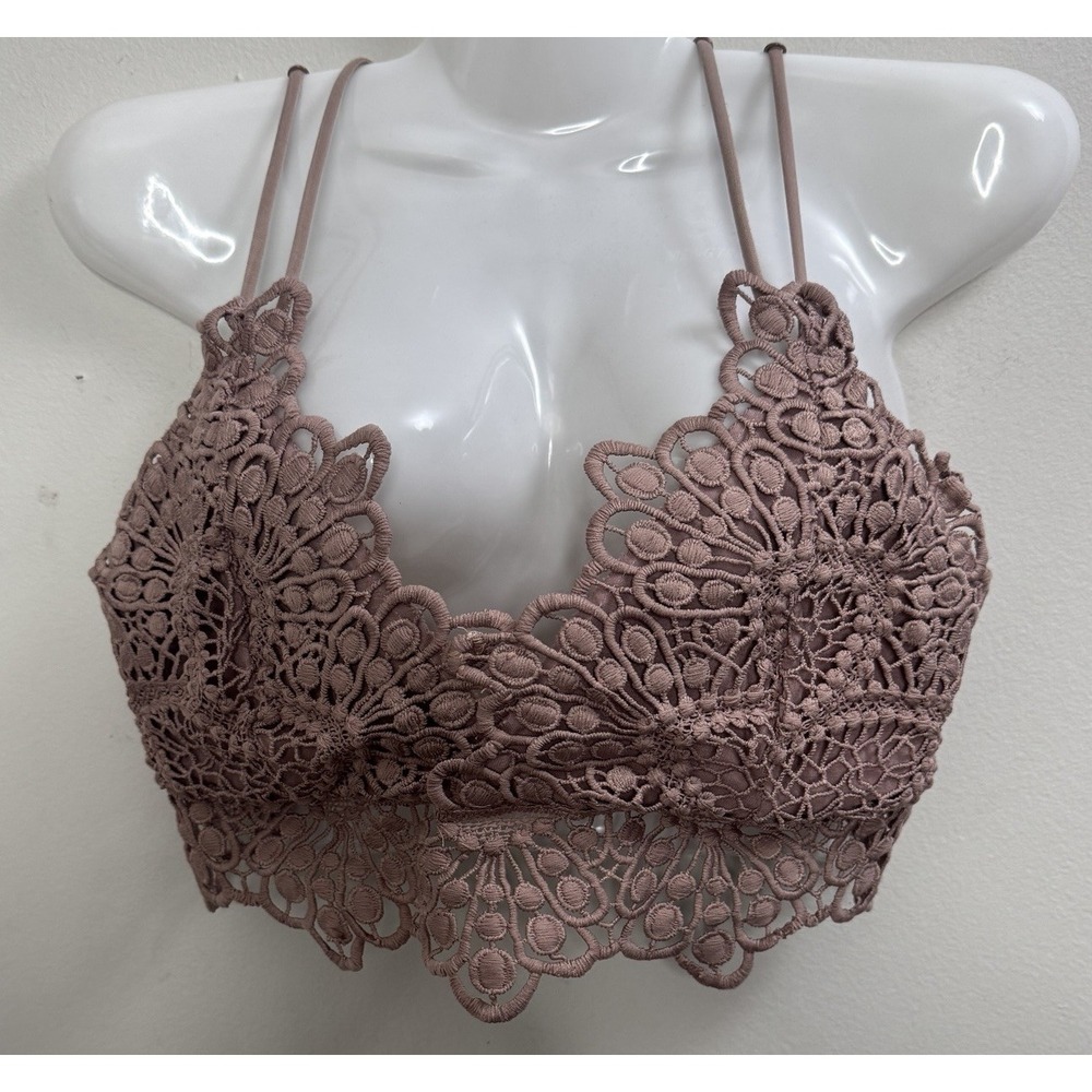 Bralette Size Large‎ Pink Floral Lace Crossback Adjustable BoHO Hippie Top